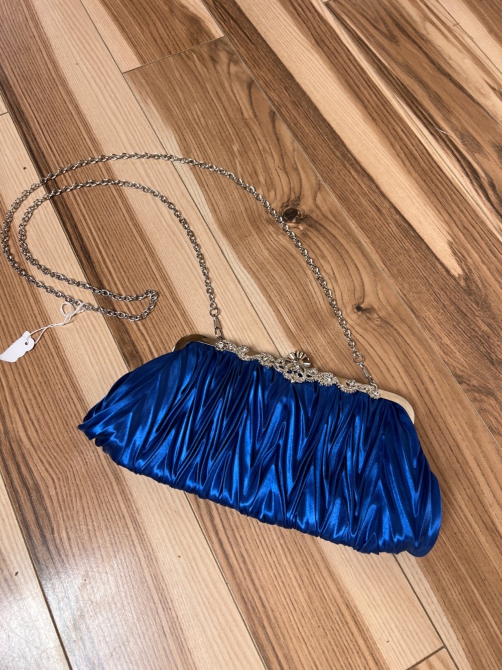 Blue satin shoulder bag